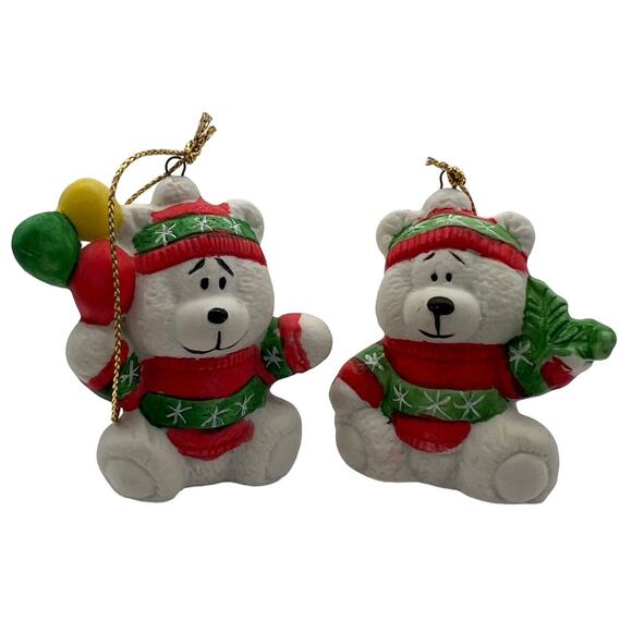 Brinns Snow Bears Christmas Ornaments Holiday Hanging Decor 2" VTG 90s - Picture 1 of 8